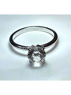 Vintage 80s Uncas White Metallic Solitaire Engagement Ring Women Size 6.75